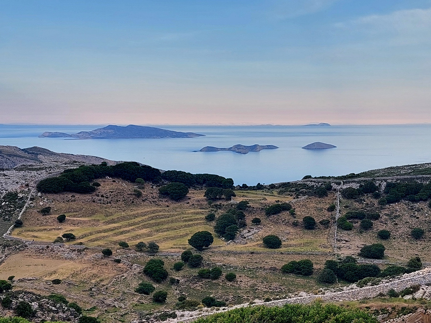 Sicht vom Stavros tis Keramotis, Naxos, Blick nach Osten auf Makares, Donoussa, Kinaros, Levitha
