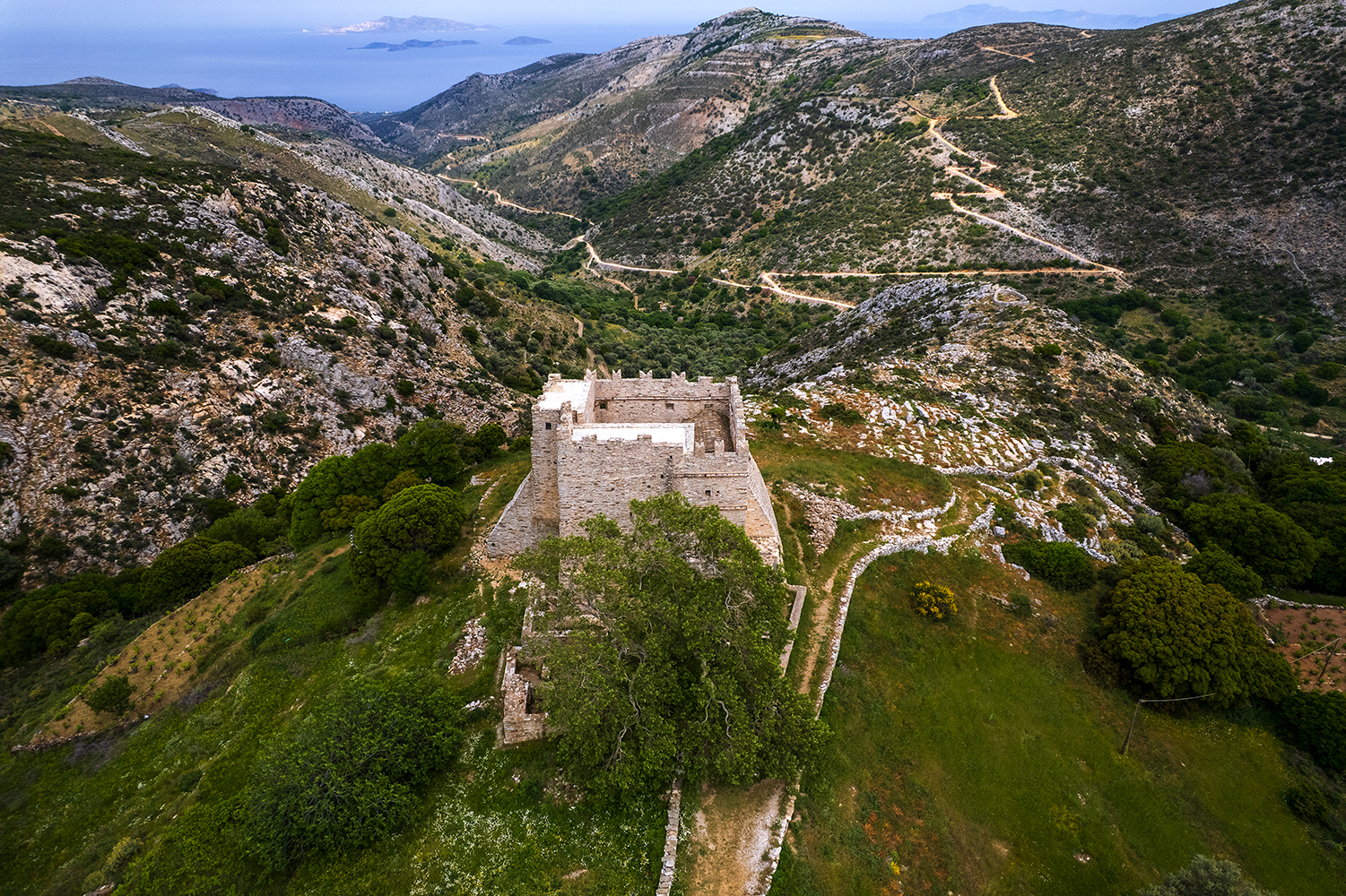 Wehrkloster Fotodotis, Danakos, Naxos, aus der Luft