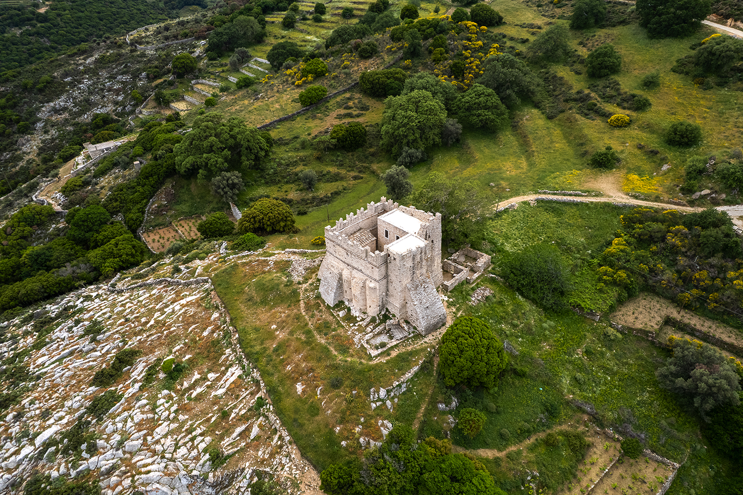 Wehrkloster Fotodotis, Danakos, Naxos, aus der Luft