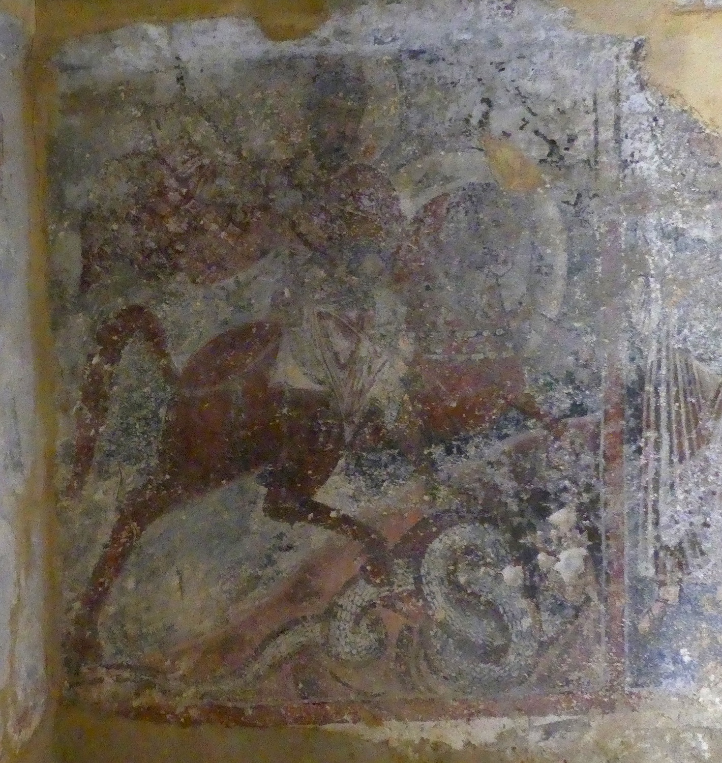 Agios Georgios Diasoritis, wall paintings, Saint Theodore kills the snake